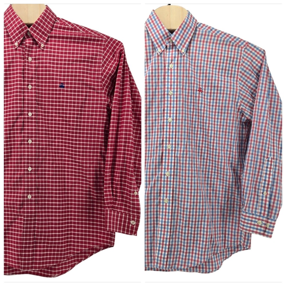 Lot of 2 Brooks Brothers Shirts Men M Long Sleeve Button Down Logo Non Iron Logo